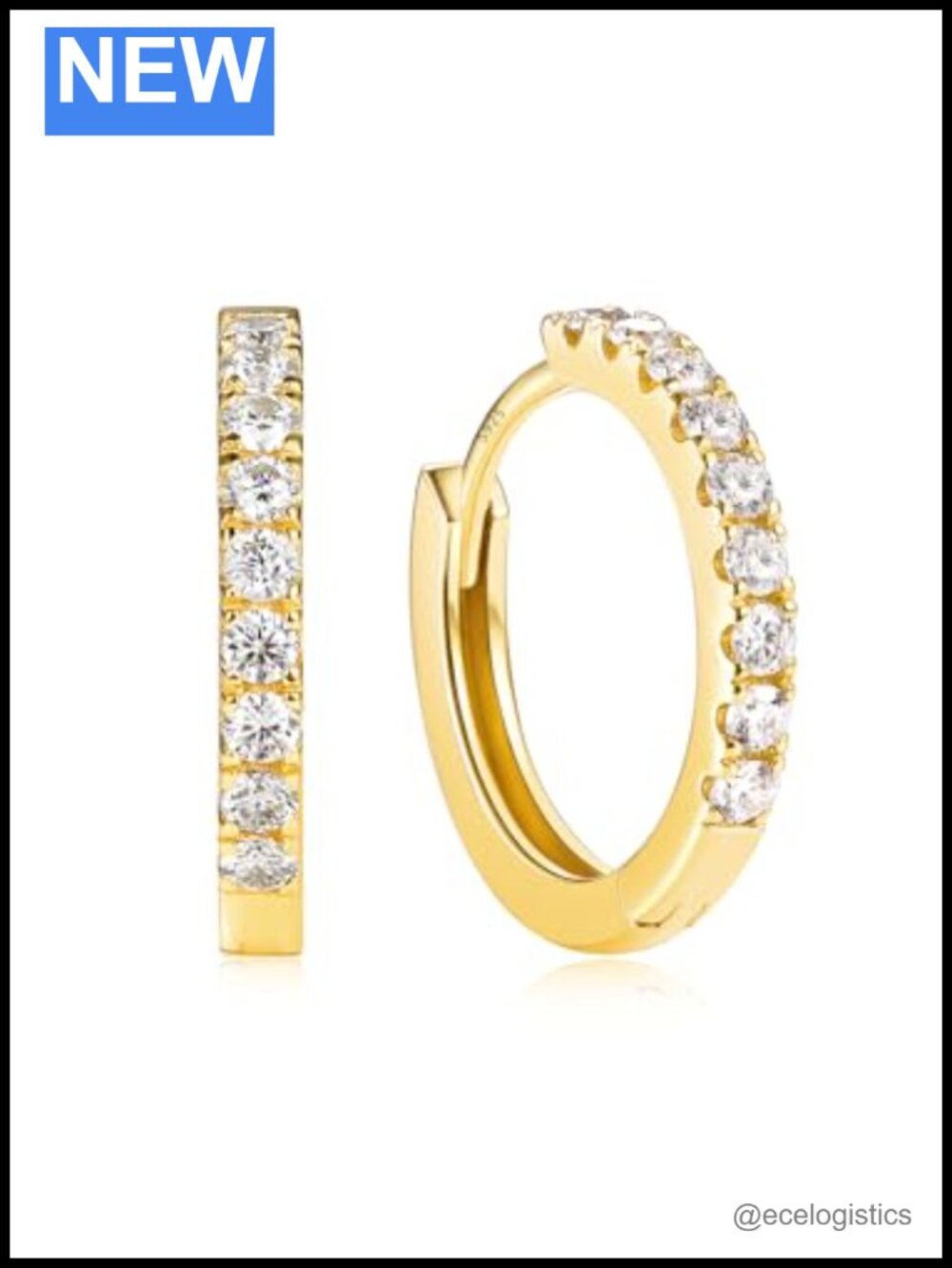 Small Huggie Hoop Earrings 925 Sterling Silver Yellow Gold Plated Moissanite